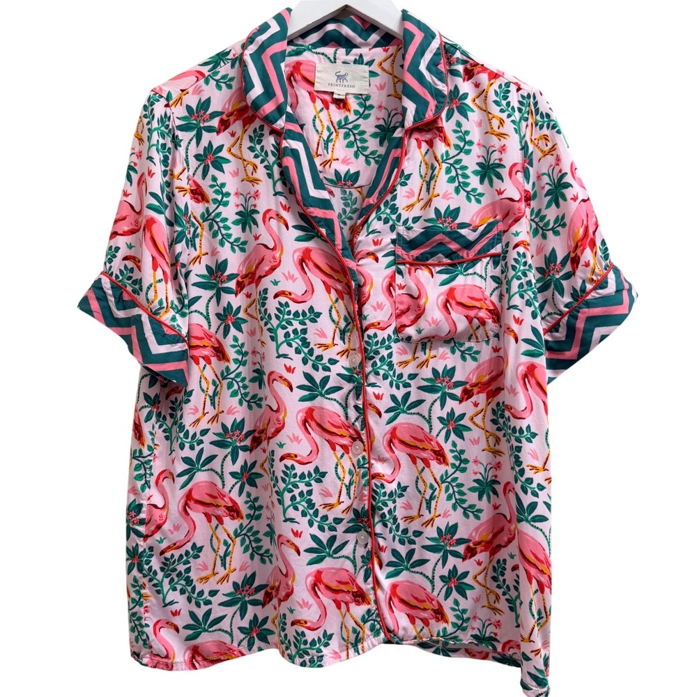 Printfresh Flamingo Pink Viscose Short Sleeve Pajama TOP Size Medium